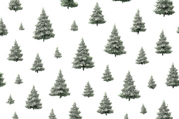 Fototapeta premium Seamless pattern of hand-drawn pine trees on green background