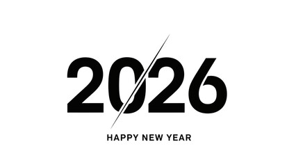 Happy New Year 2026 logo design. Modern typography with a dynamic slash for a festive greeting card, banner, or poster