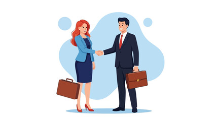 Businessman and businesswoman shaking hands after a successful meeting. Vector illustration concept of a corporate deal and partnership