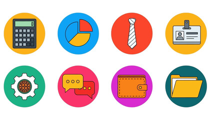 Collection of modern flat line business and office icons for web and mobile, a colorful vector set for corporate and financial projects