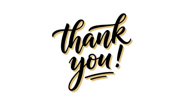 Elegant 'Thank You' message written in modern calligraphy script. Hand-drawn vector lettering for expressing gratitude, isolated on white