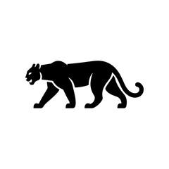 Naklejka premium A bold black vector silhouette of a prowling or walking black panther cougar or mountain lion. The design is simple and dynamic representing speed power and wild nature.