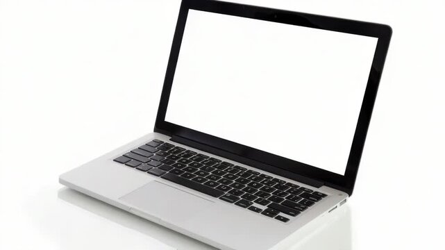 Video A laptop with open lid and keyboard visible, placed on a clean white surface