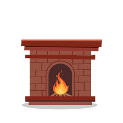 Fototapeta premium Illustration of a brick fireplace with a burning fire inside.
