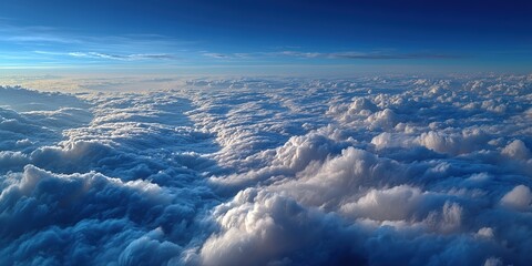 Naklejka premium Aerial view of thick white clouds under blue sky for travel background.