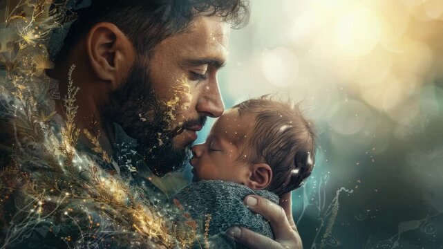 Video A man cradling a baby in his arms, tender moment of family bonding - Powered by Adobe