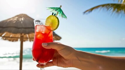 Refreshing tropical cocktail at beach resort brings vacation vibes and relaxation moments
