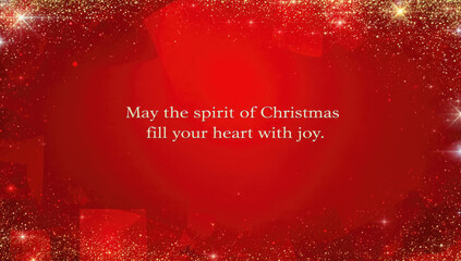 A festive red and gold Christmas greeting card featuring sparkling glitter and stars, conveying a warm message of joy for the holiday season.