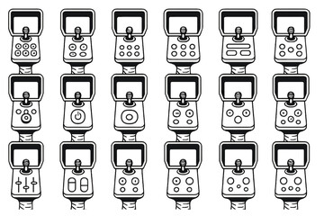 Various game controllers arranged in a grid showing different buttons and layouts for gaming enthusiasts