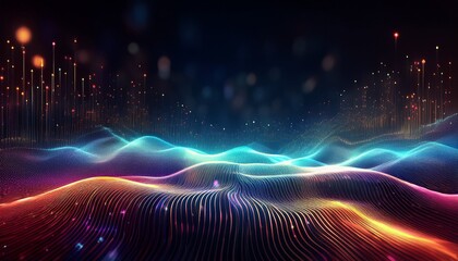 abstract digital wave form design with glowing particles