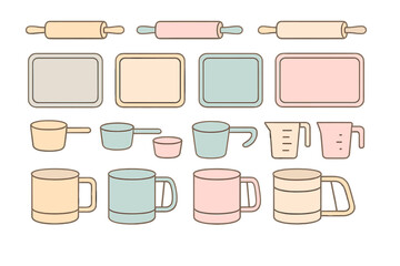 Pastel kitchen utensils and baking tools illustration