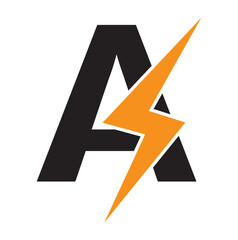 letters A with flash logo. Lightning Thunder Letter A logo design.