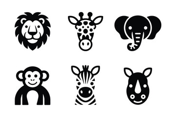 Naklejka premium Collection of stylized african safari animal head icons
