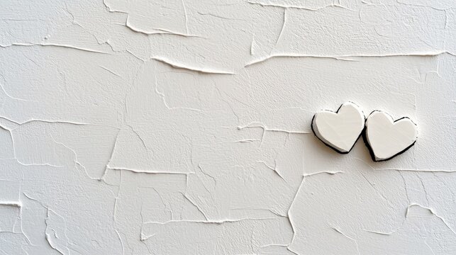 Two white heart shapes on a textured white background, symbolizing love, romance, and relationships. The image conveys a sense of simplicity and affection.
