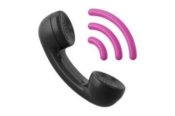 Retro telephone receiver with pink wireless signal in minimalist style on white background for telecommunications