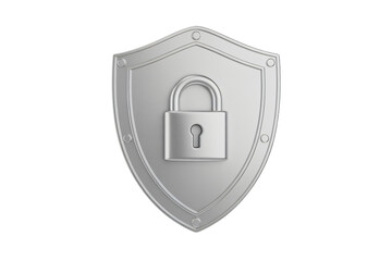 Silver Shield with Locked Padlock in Modern Minimalist Style with Soft Gradient Lighting on Isolated White Background for Cybersecurity