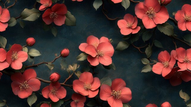 A stunning display of vibrant red flowers with golden centers offers an elegant and serene atmosphere. Perfect for conveying beauty, luxury, and tranquility. - Powered by Adobe