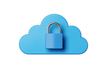 Cloud Storage Security with Padlock in Simple Flat Design on Blue Background for Cybersecurity