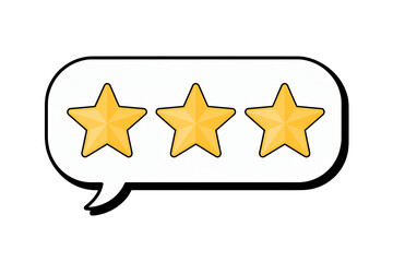 Obraz premium Three star rating in cartoon speech bubble with yellow stars on white background for customer review