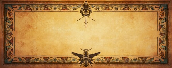 Ancient paper frame with tribal patterns and symbols, suitable for invitations flyers certificates or announcements. Features empty space for text.