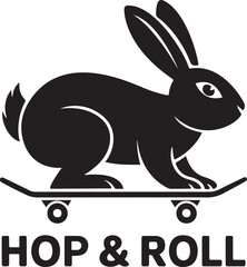 Funny rabbit skateboarding hop and roll energetic cartoon design