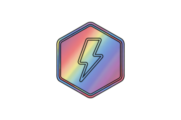 Vibrant lightning bolt icon within a colorful gradient hexagon, perfect for energy, power, or innovation concepts