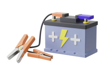 Energetic car battery with lightning bolt and charging clamps ready to power up your automotive projects and services instantly