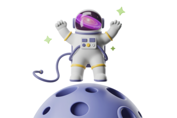 Astronaut exploring galaxy with open arms, standing on planet, surrounded by stars, a stunning visualization for science, space exploration, and futuristic concepts