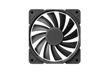 Modern computer cooling fan with black blades and frame, perfect for high-performance PC builds and innovative technology themes
