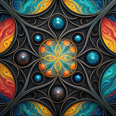 Illustration abstraite psychédélique symétrique aux couleurs vibrantes