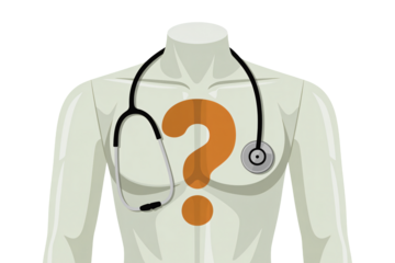 Medical professional with a stethoscope and question mark, symbolizing healthcare inquiries and uncertainty in patient care, conceptual illustration