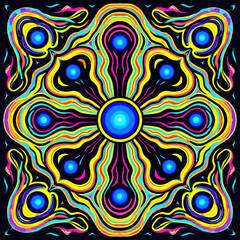 Illustration abstraite psychédélique symétrique aux couleurs vibrantes