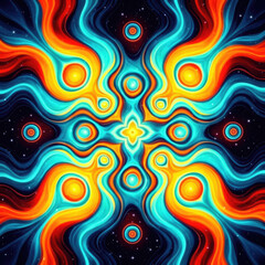 Illustration abstraite psychédélique symétrique aux couleurs vibrantes
