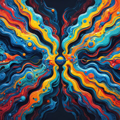 Illustration abstraite psychédélique symétrique aux couleurs vibrantes