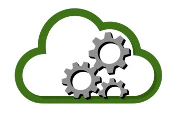 Cloud computing concept with gears symbolizing technology, innovation, and digital transformation for business solutions and data security