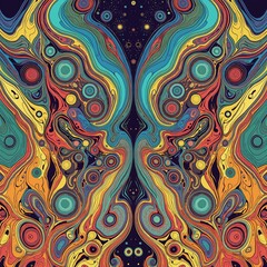 Illustration abstraite psychédélique symétrique aux couleurs vibrantes