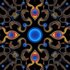 Illustration abstraite psychédélique symétrique aux couleurs vibrantes