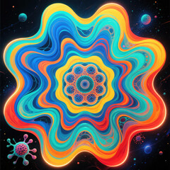 Illustration abstraite psychédélique symétrique aux couleurs vibrantes