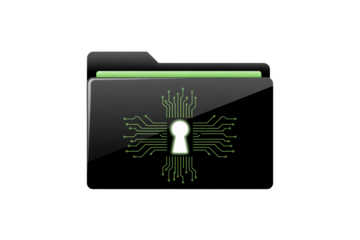 Secure digital data folder with electronic circuit keyhole, protecting important files from cyber threats and data breaches in the modern age