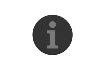 Essential information icon in a dark gray circle for user interface design and tech-related projects, clean and modern aesthetic