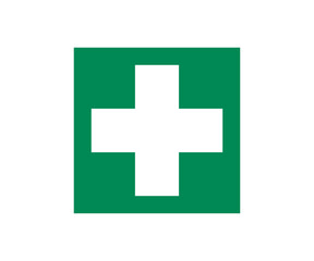 Obraz premium ISO 7010 E003 First aid sign. Safety condition sign pictogram vector design and illustration.