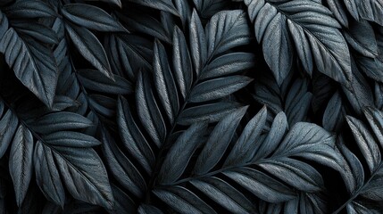 Closeup tropical black leaves texture and dark tone process, abstract nature pattern background