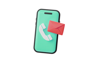 Modern smartphone displays white phone icon and red envelope, symbolizing communication and new messages for business and connectivity
