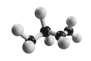 Detailed 3D molecular model of propane showcasing carbon and hydrogen atoms linked by bonds, perfect for science education and research