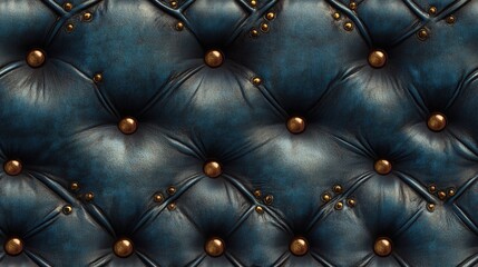 Fototapeta premium A luxurious close-up shot of a blue leather sofa adorned with golden studs, highlighting texture and detail.