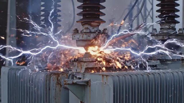 Electrical Arc Flash and Explosion on a Power Transformer in an Industrial Setting.