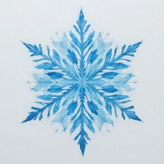 Abstract Watercolor Blue Floral Snowflake Pattern Illustration on White Background with Copy Space