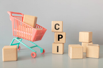 The text CPI, short for consumer price index on wooden cubes on the table