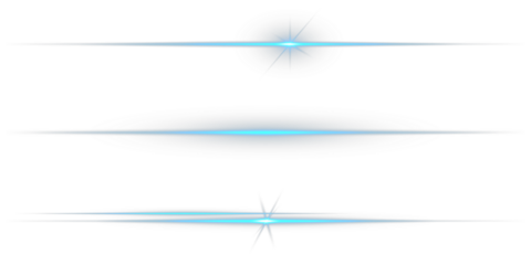 Horizontal turquoise neon streak effect isolated on transparent background. Collection of blue light effects and horizontal lines. Png illustration. Blue line light glow with sparkle and flare shine.