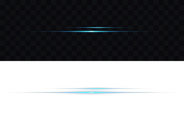 Magic flash laser strip divider with glitter shimmer design. Futuristic energy streak with shimmer, flare, and neon glow. Horizontal turquoise neon streak effect isolated on transparent background.